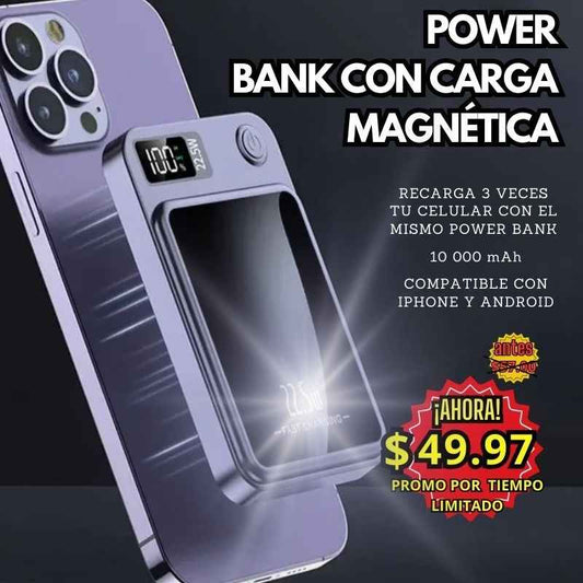 CARGADOR PORTATIL DE 10000MAH CON RECARGA MAGNÉTICA